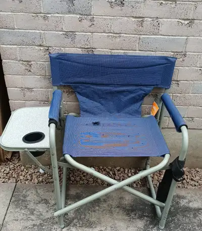 Mountain Ridge Blue Folding Director's Chair w Table and Cup Holder $20 . Located in Summerside, SE...