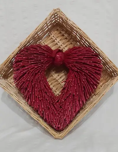 LOVE'ly red heart straw wreath & wicker basket, View more