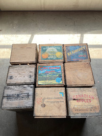 9 Mintage Wooden Orchard Fruit Boxes