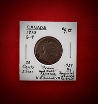 CANADA 1910 COIN 25 CENTS .925 SILVER