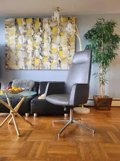 Italian made grey swivel recliner tulip chair from Estel. Dimensions: 25"(w) × 25" × 48"(h), the hei...