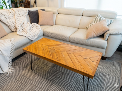 Solid Wood Herringbone Coffee Table with Hairpin Legs, View more