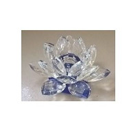 Crystal Clear Lotus Flower Candle Holder with Cobalt Blue Base