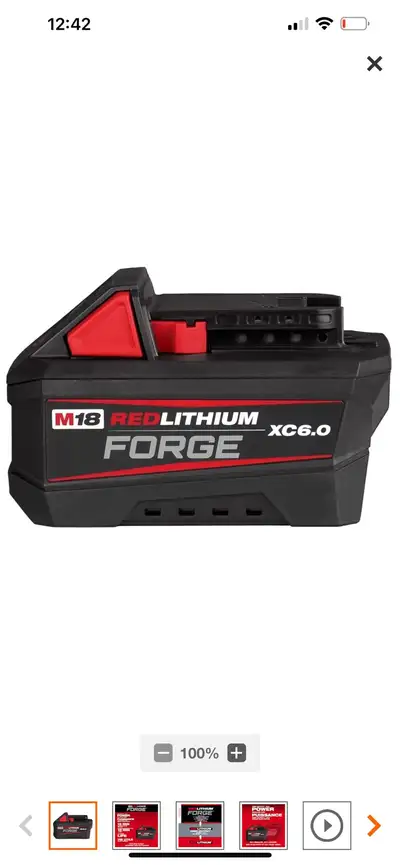 Milwaukee M18 Lithium-Ion (XC) 6.0 Ah Redlithium FORGE Battery, View more