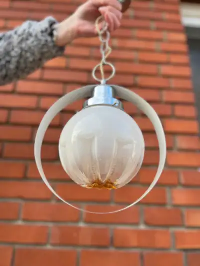 Vintage retro chrome space age pendant lamp murano shade, View more