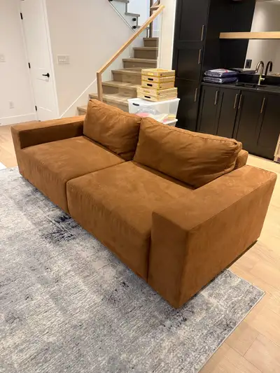 Restoration hardware brown suede couch, 1.5 years old, great condition no tears or rips. Pick up onl...