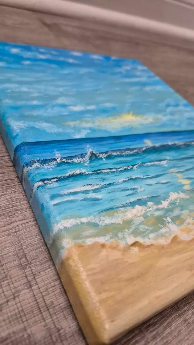 Handmade Blue Beach Acrylic Painting (8x10in)63234963160323123