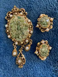 Jade brooch and earrings