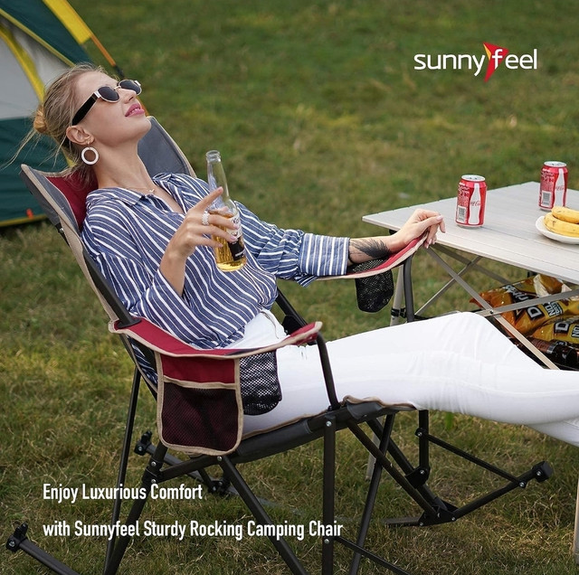 SunnyFeel Camping Rocking Chairs for Adults, Outdoor Folding Roc in Patio & Garden Furniture in Mississauga / Peel Region - Image 4