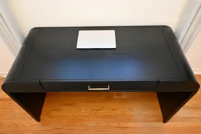 Black solid wood desk with drawer, View more