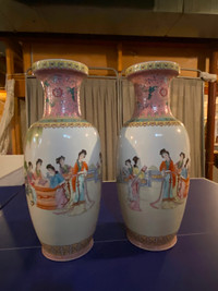 Pair Large Chinese Famille Rose Vases