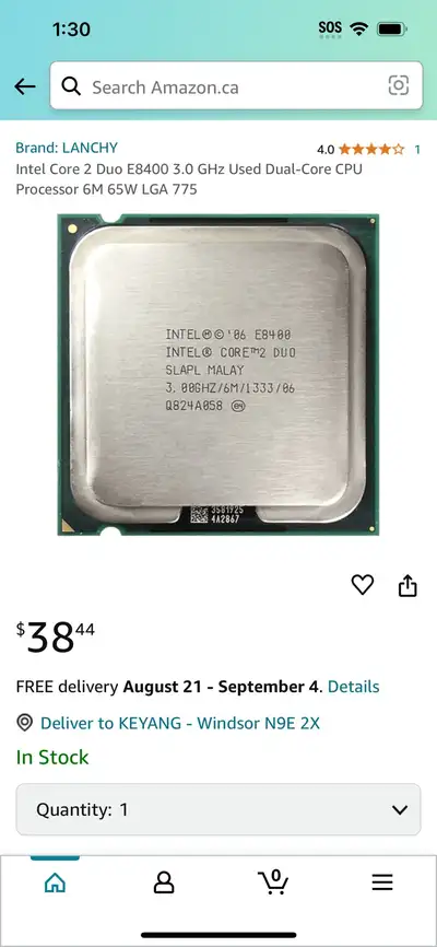 Intel Core 2 Duo E8400 3.0 GHz Used Dual-Core CPU Processor 6M 65W LGA 775