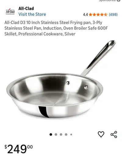 All-Clad D3 10 inch Frying Pan NEW!, View more