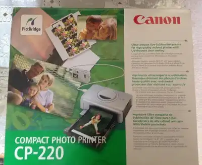 Canon Photo Printer CP220 is in excellent condition. Hardly used and in original box. 4" x 8" greeti...