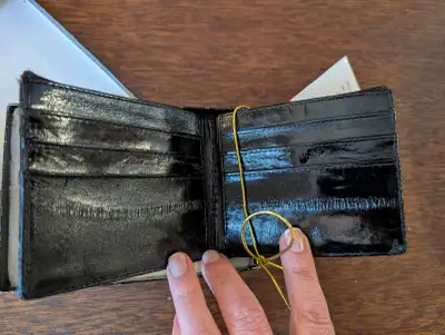 New, Canadian Eel Skin Bifold Wallet, Black, View more