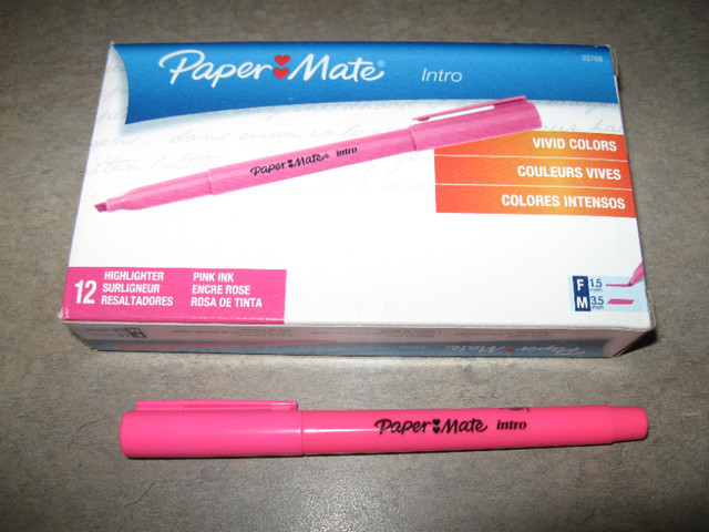 New Box of 12 Pink Narrow Chisel Tip Highlighters in Hobbies & Crafts in City of Halifax