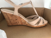 New in Box -- Le Chateau Leather Strap Cork Wedges Sandal