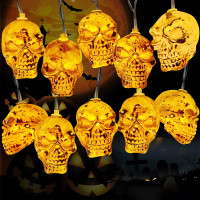 Halloween 30LED Skeleton Skull String Lights with Remote Orange