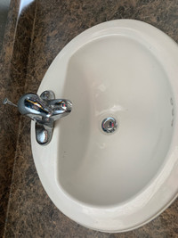 Bathroom sink and counter with hardware 