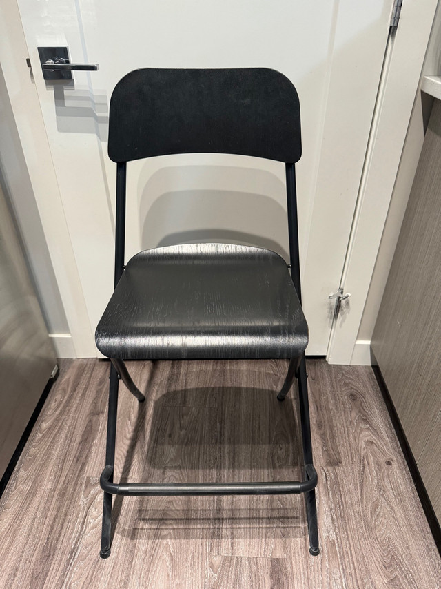 IKEA FRANKLIN Bar stool with backrest foldable black in Chairs & Recliners in Edmonton
