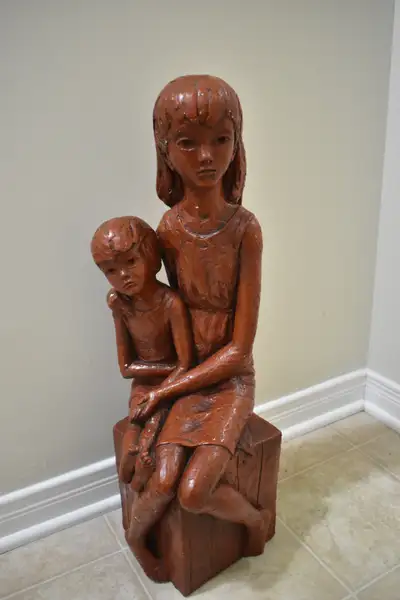 Large Vintage "Girl Sitting With Child" Sculpture, View more