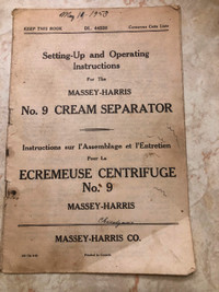1944 Massey Harris No.9 Cream Separator Manual