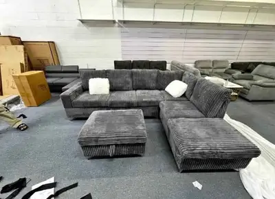 Corduroy 6 Seater Sectional Sofa with Storage Ottoman , View more