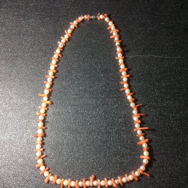 Antique Vintage Natural Color Coral And Genuine Pearl Necklace 1 in Jewellery & Watches in Vancouver