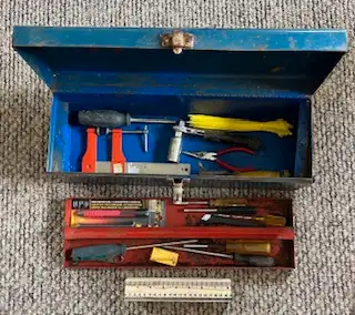 Two vintage metal tool box with removeable trays - each box measures 19 inches x 6 inches x 6 1/2 in...