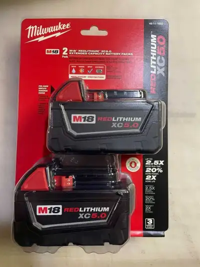 Milwaukee M18 5.0 amp batteries, View more