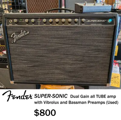 Fender SUPER-SONIC 60watt Dual gain Overdrive with Vibrolux and Bassman preamps,Tube driven effects...