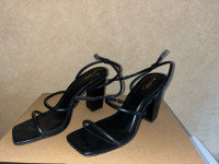 Strappy black wedge heels 