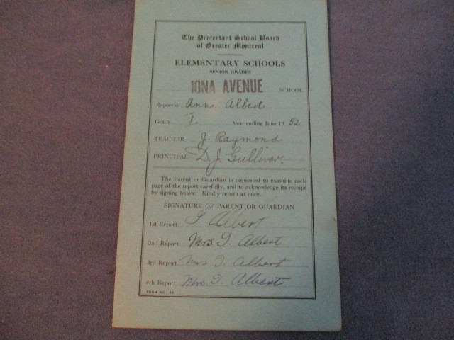 IONA AVENUE SCHOOL-PSBGM-1952 ELEMENTARY SCHOOL REPORT CARD-RARE dans Art et objets de collection  à Laval/Rive Nord