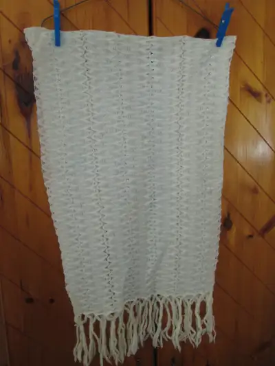 ladies cream scarf with beads and fringed ends (18x52) new, View more