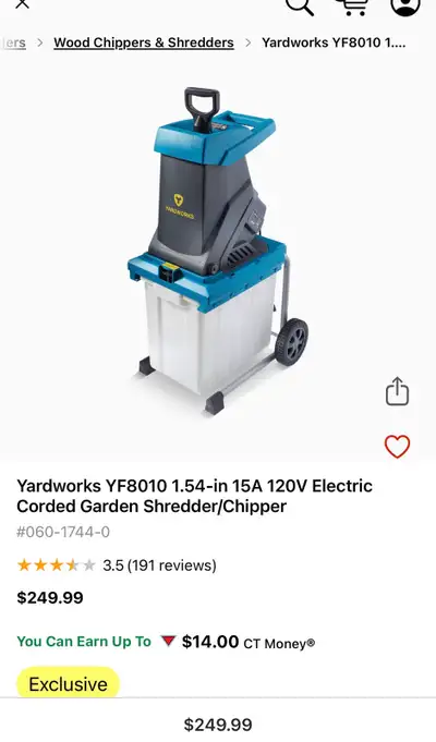 Yardworks electric corded shredder/chipper, View more