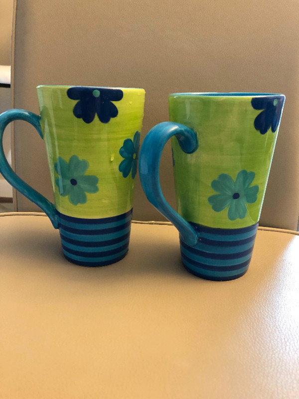 2 latte mugs blue and green floral in Kitchen & Dining Wares in Strathcona County - Image 2