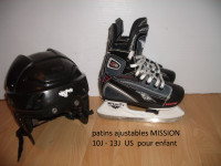 Patins  ajustable _ MISSION  _ skates  10J - 13J US  +  casque