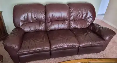 Brown Leather Reclining Sofa / Couch – Good Condition, View more