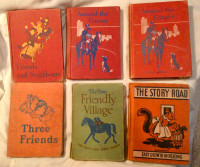 6 MID CENTURY CHILDRENS’ SCHOOL BOOKS, PRIMERS, GREAT PICTURES