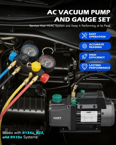 OMT AC Vacuum Pump and Gauge Set, 4.5 CFM 1/3 HP, View more