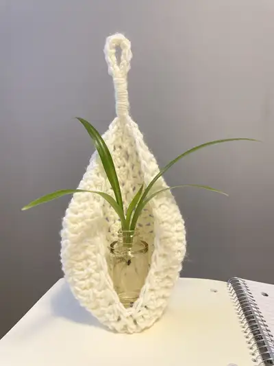 Handmade crocheted hanging basket, View more