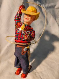 Antique Tin Cowboy Windup Toy-Rope Spins