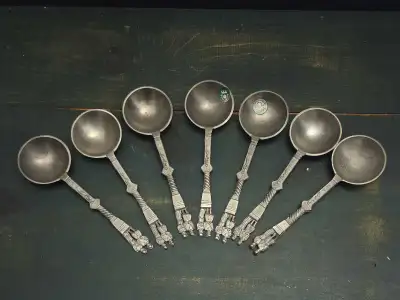 Antique Pewter German Wedding Spoon 7" Set of 7, View more