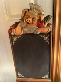 Vintage Kitchen Menu Chalkboard Pig Chef Ceramic Figure 