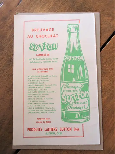 1940 Produits Laitiers Sutton Breuvage Lait Chocolat Publicité, View more