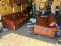 Two sofa seat with glass table 