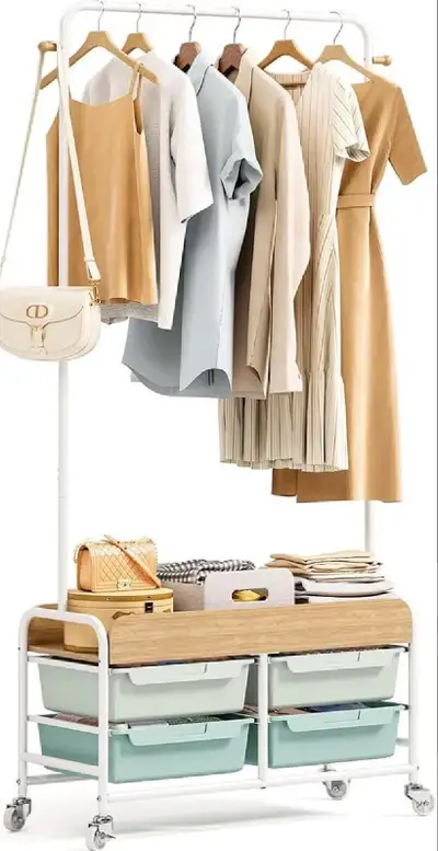 Brand New in Box Rolling Garment Rack with 4 Drawers, View more