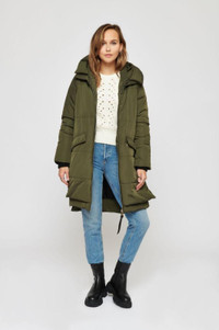 DYNAMITE Hooded City Puffer Jacket Coat Khaki - Womens