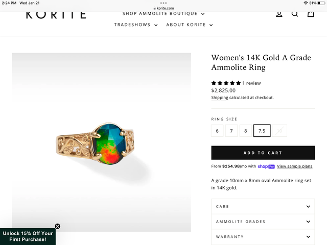 14k YELLOW GOLD CANADIAN AMMOLITE RING in Jewellery & Watches in Edmonton - Image 10