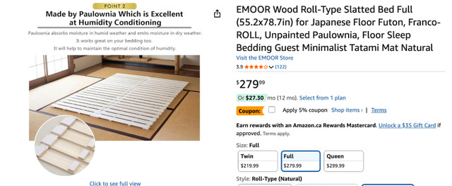 EMOOR Wood Roll-Type Bed Frame for Full mattress in Beds & Mattresses in City of Toronto - Image 2